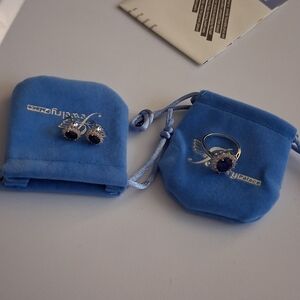 Blue Stone And Sterling Silver (Stamped 925) Ring And Earring Set